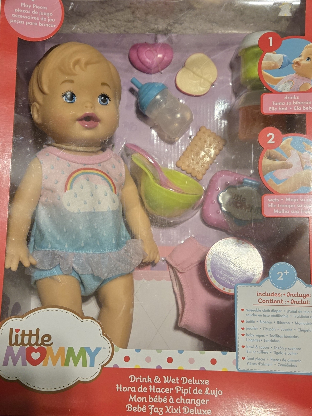 Mattel Little Mommy Baby Doll in Pink and Blue Outfit with Feeding Accessories